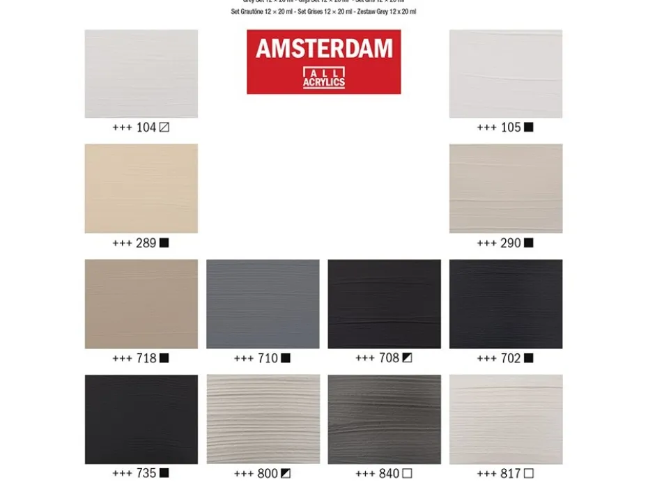 Amsterdam Standard Akryl 20ml Sett 12stk – Gråtoner