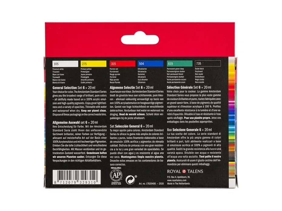 Amsterdam Standard Akryl 20ml – Sett 6 farger