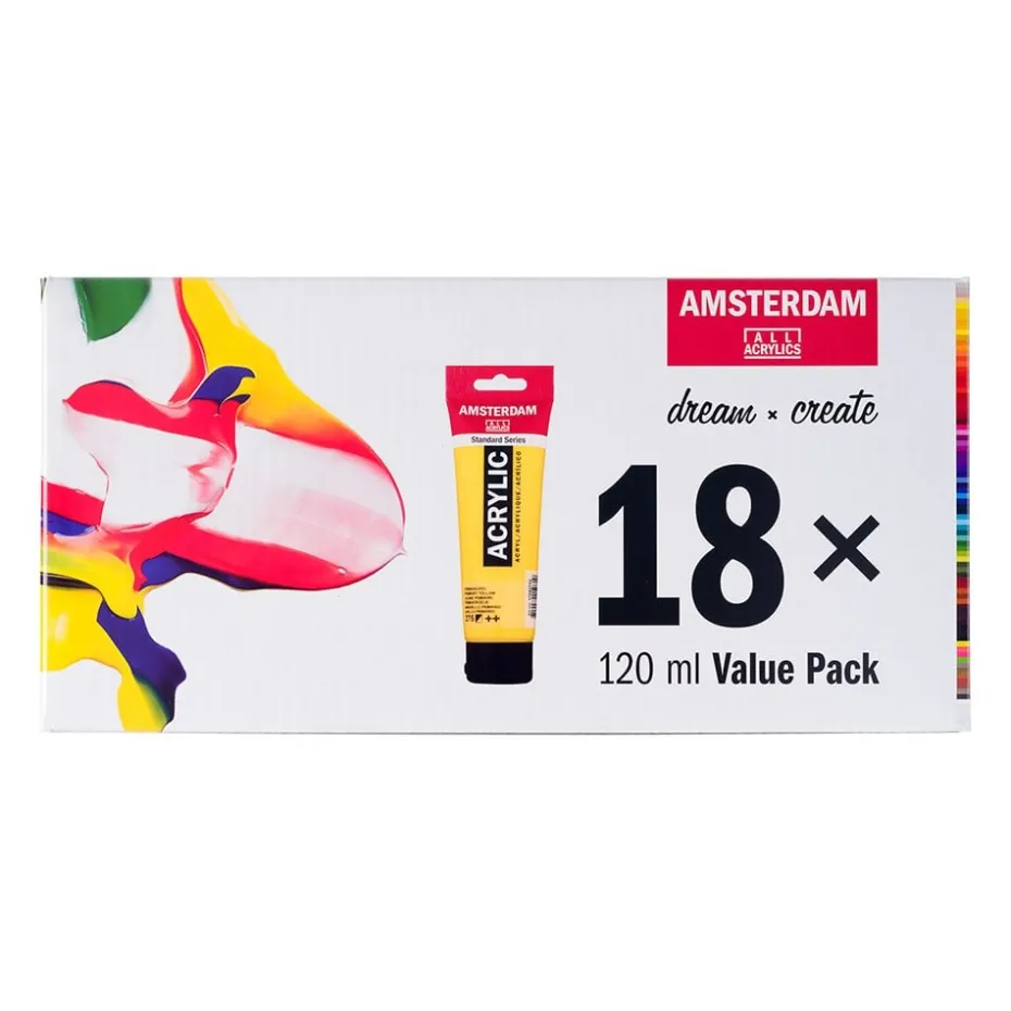 Amsterdam Standard Akryl Sett 120ml – 18 tuber – Value Pack