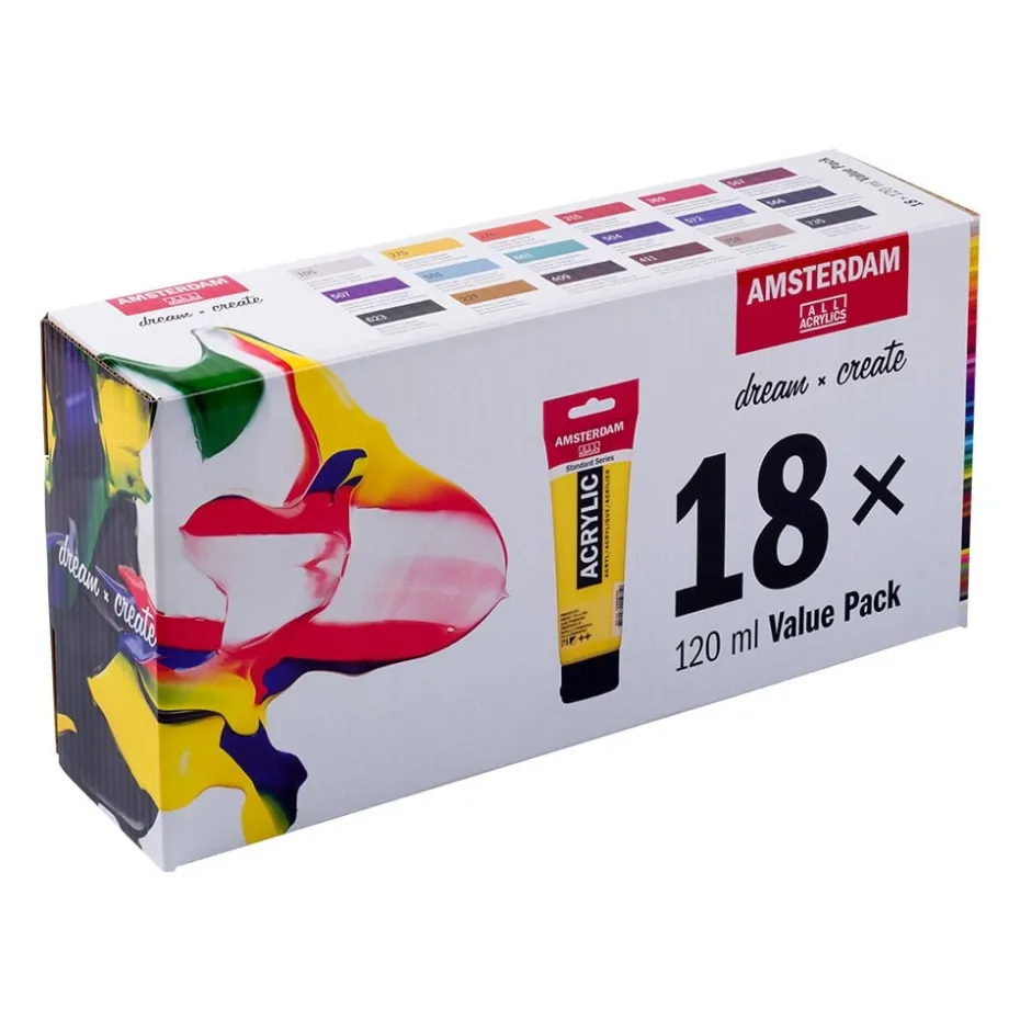 Amsterdam Standard Akryl Sett 120ml – 18 tuber – Value Pack