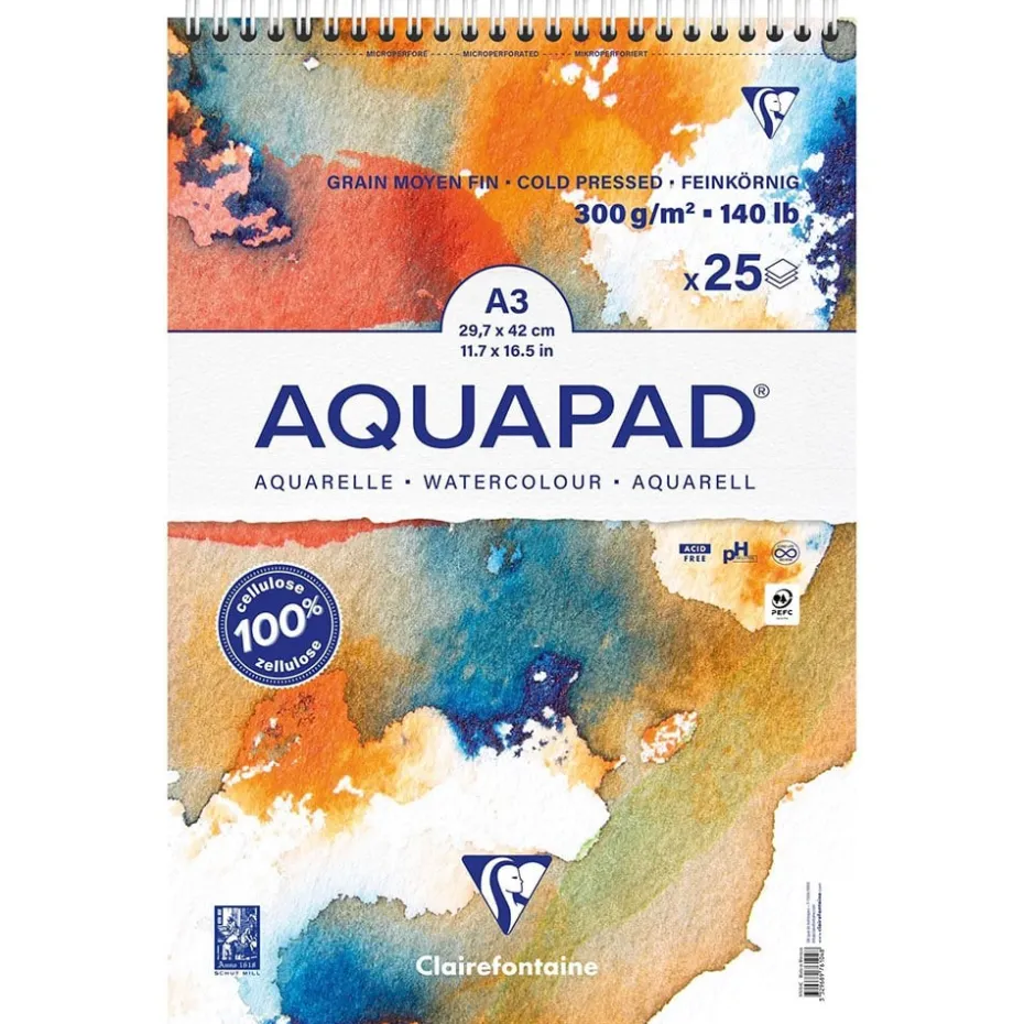 AQUAPAD Akvarellblokk Spiral 300g 25 ark – A3