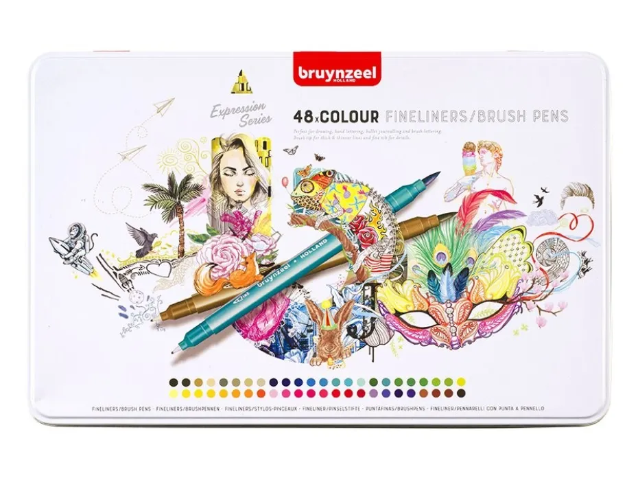 Bruynzeel Expression Fineliner Brushpen – Sett 48stk