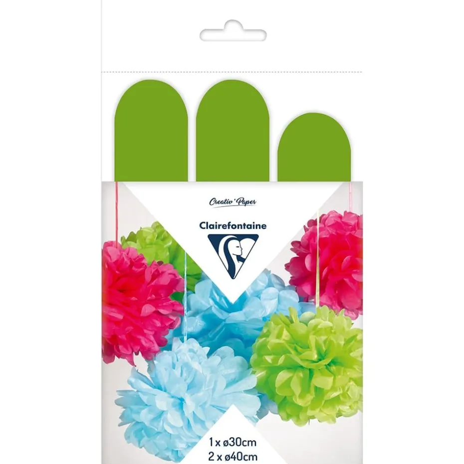 Clairefontaine Silkepapir Pomponger 3stk – Apple green