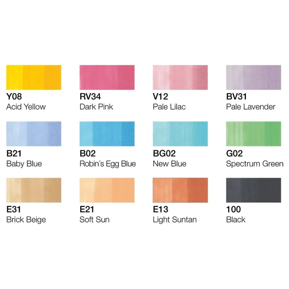 Copic Marker Classic Sett – 12stk – Pastel