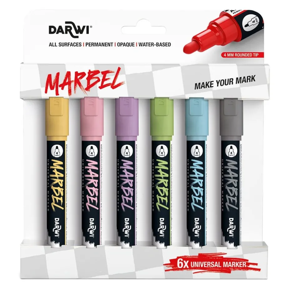 Darwi Marbel Universaltusj 4mm Sett 6stk – Pastel