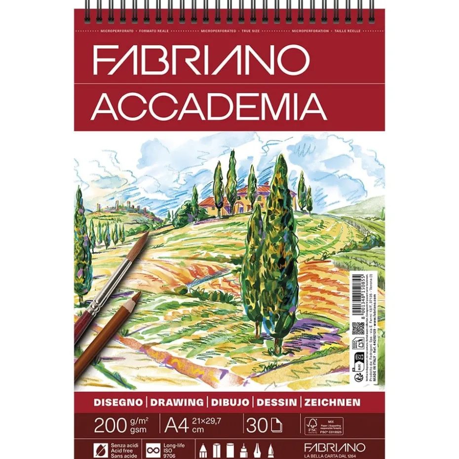 Fabriano Accademia Drawing Tegneblokk Spiral 200g A4 – 30ark
