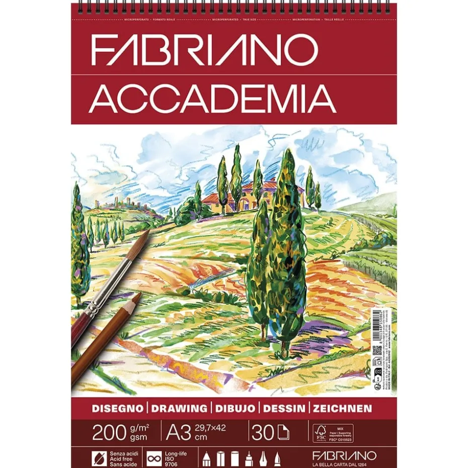 Fabriano Accademia Drawing Tegneblokk Spiral 200g A3 – 30ark