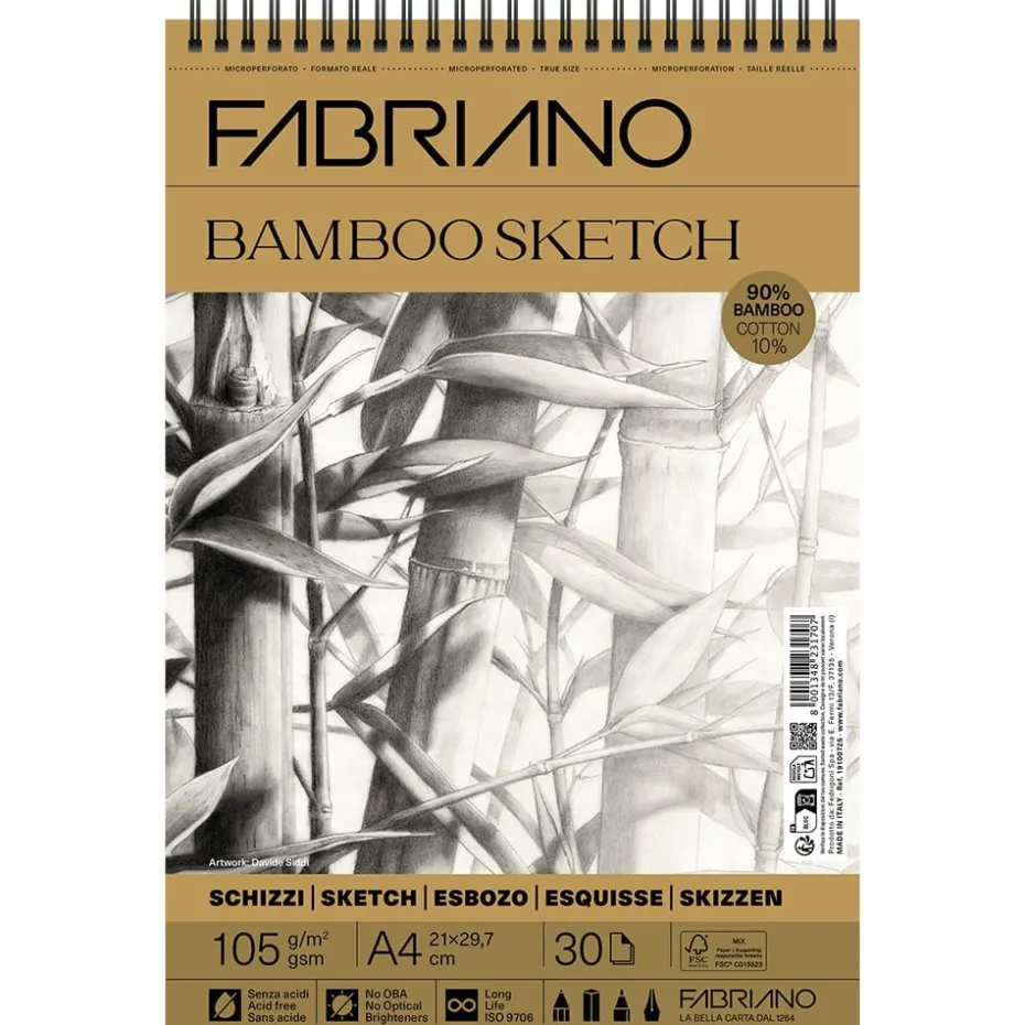 Fabriano Bamboo Sketch Skisseblokk Spiral 105g A4 – 30 ark