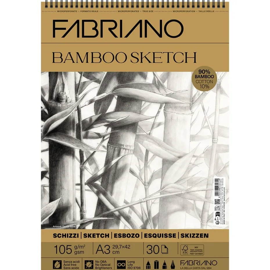 Fabriano Bamboo Sketch Skisseblokk Spiral 105g A3 – 30 ark