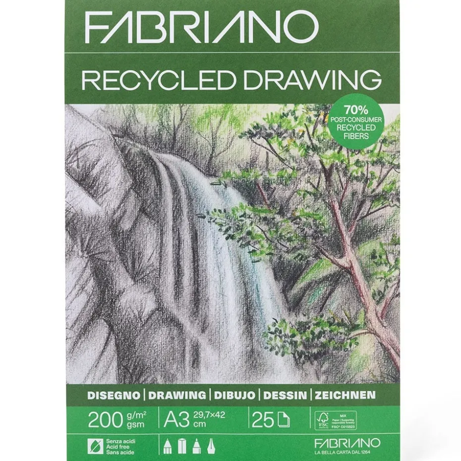 Fabriano Recycled Drawing Tegneblokk 200g 25ark – A3