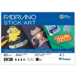 Fabriano Stick’Art Selvklebende papir 4ark – A4 80g – Sort