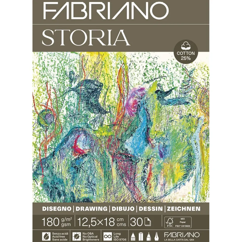 Fabriano Storia Tegneblokk Limt – 180g 30ark – 12,5x18cm