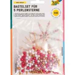 Folia Hobbysett Perlestjerner 5stk – Rød / gull