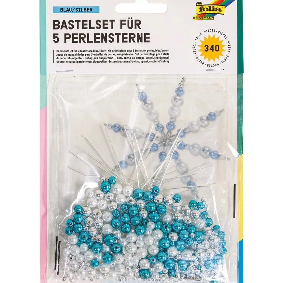 Folia Hobbysett Perlestjerner 5stk – Blå / sølv