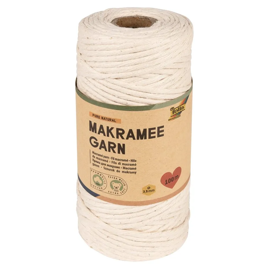 Folia Makramégarn 100% bomull – 3,5mm 100m – PURE NATURAL