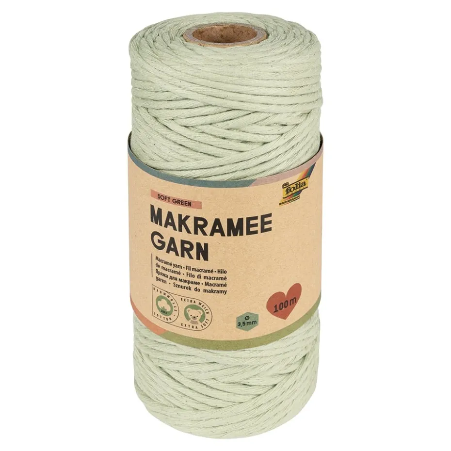 Folia Makramégarn 100% bomull – 3,5mm 100m – SOFT GREEN