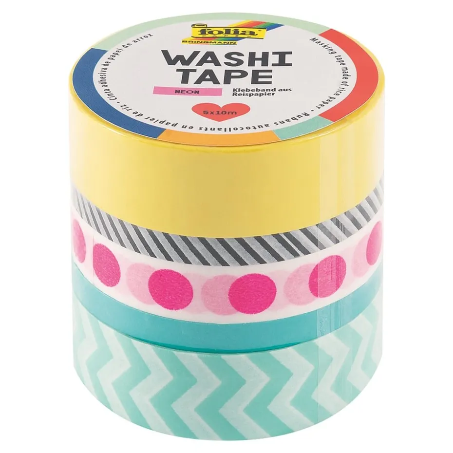 Folia Washi Tape – 5 ruller – NEON PINK