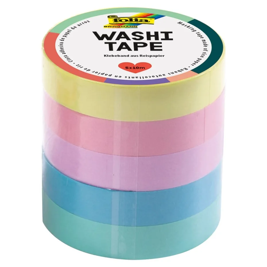 Folia Washi Tape – 5 ruller – PASTEL
