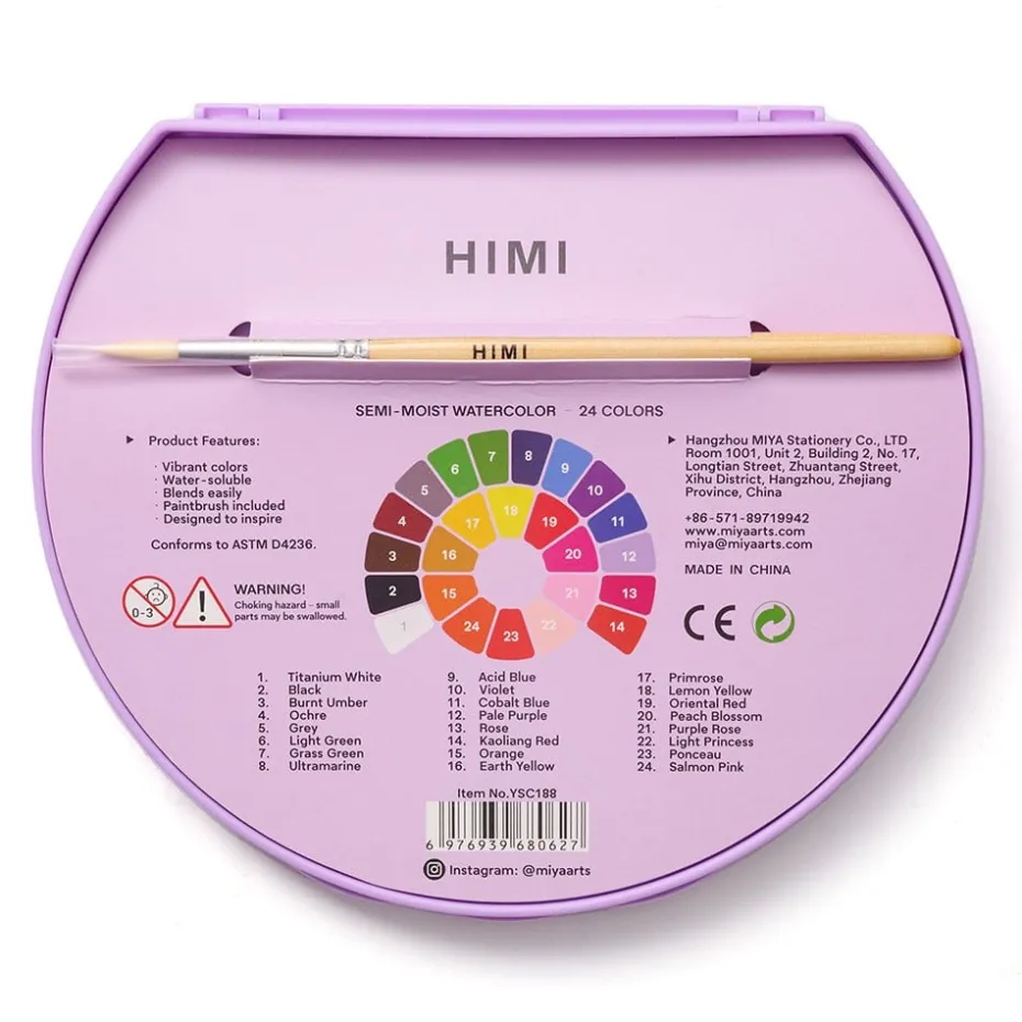 HIMI Semi-Moist Watercolour Akvarell Sett – 24stk + pensel