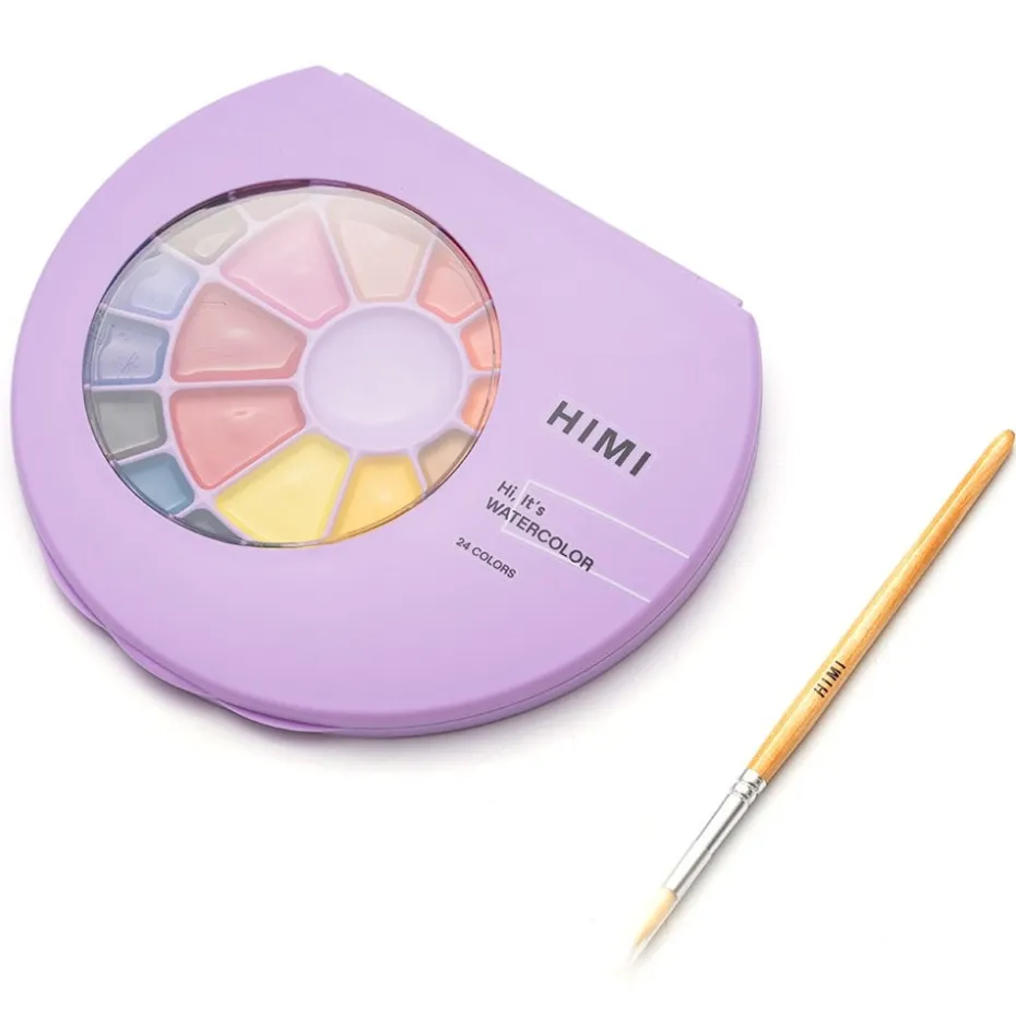 HIMI Semi-Moist Watercolour Akvarell Sett – 24stk + pensel