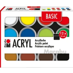 Marabu Acrylic Akrylmaling – Sett 12x12ml – Basic farger
