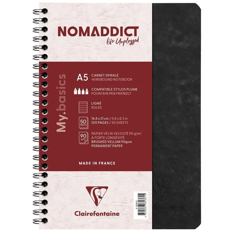 Nomaddict Notatbok Spiral A5 linjer – Sort