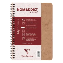 Nomaddict Notatbok Spiral A5 linjer – 3 lommer – Brun
