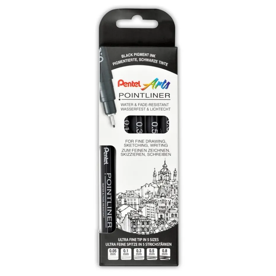 Pentel Pointliner – Sett med 5 stk Fineliner – Sort