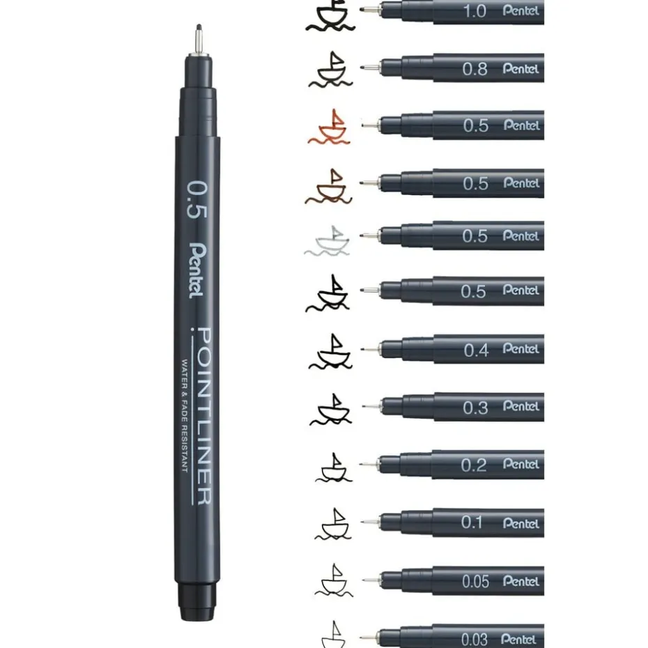 Pentel Pointliner – Sett med 5 stk Fineliner – Sort