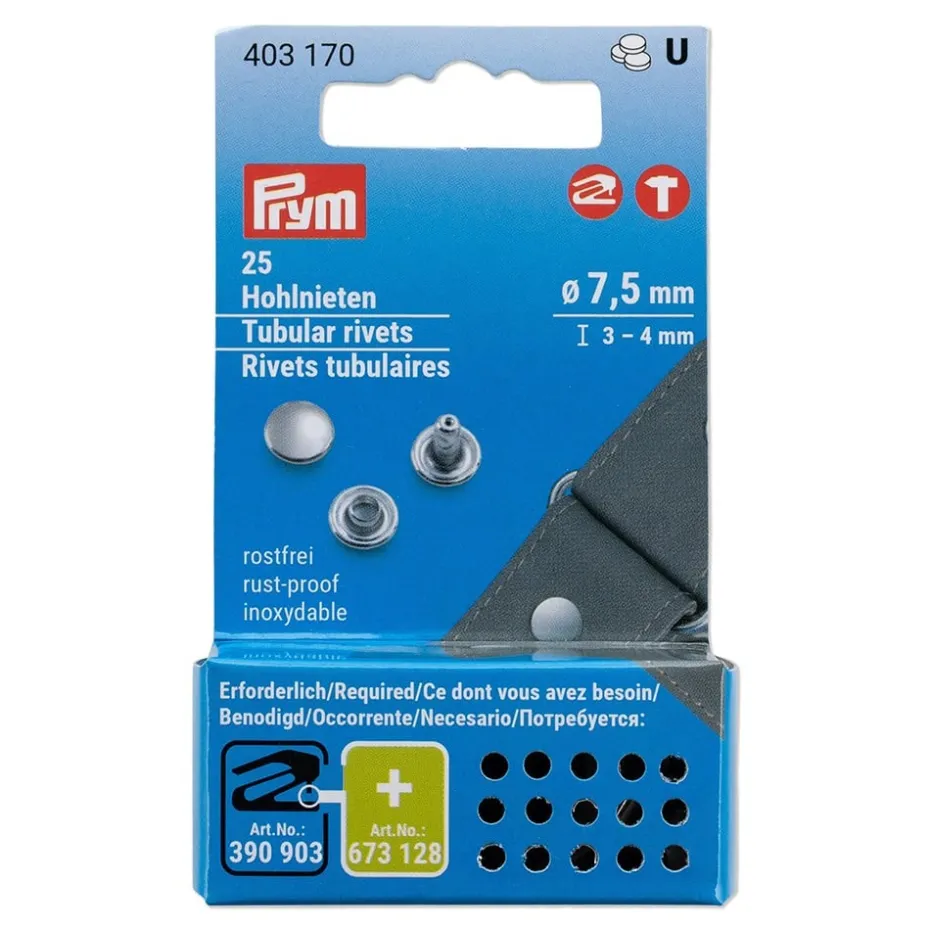 Prym Nagler rørformet 7,5mm – 25stk – Messing / Sølv