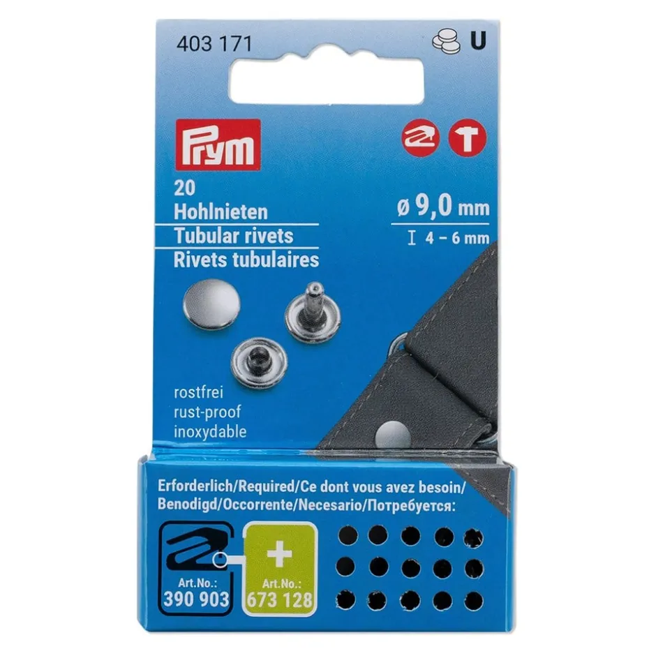 Prym Nagler rørformet 9mm – 20stk – Messing / Sølv