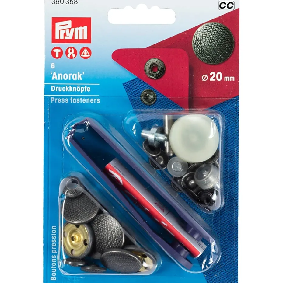 Prym Trykknapper Anorak 20mm – 6stk – Antikk sølv