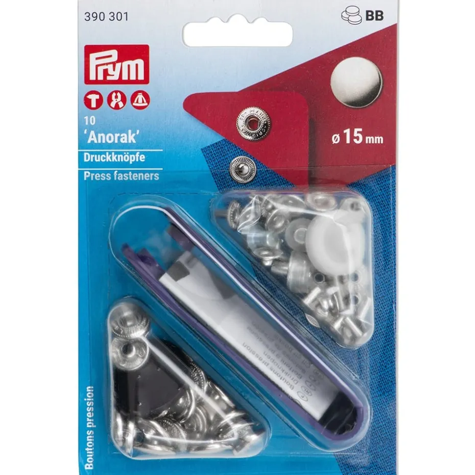 Prym Trykknapper Anorak 15mm – 10stk – Sølv