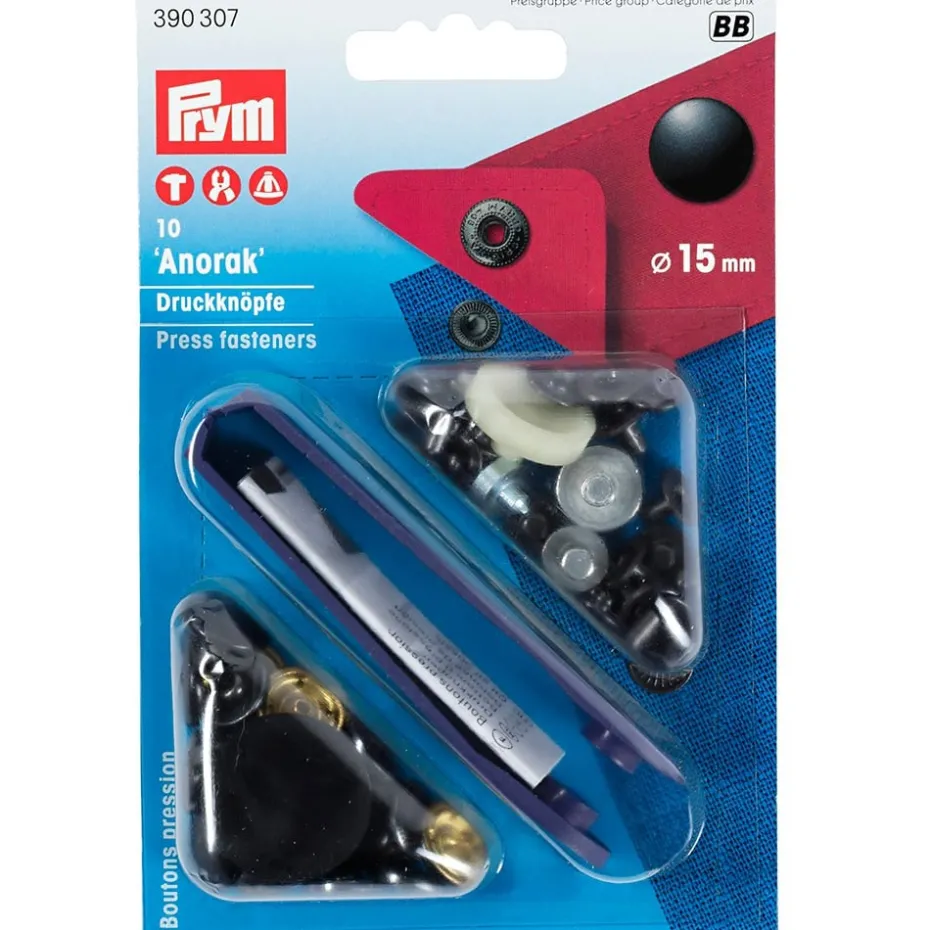 Prym Trykknapper Anorak 15mm – 10stk – Sort