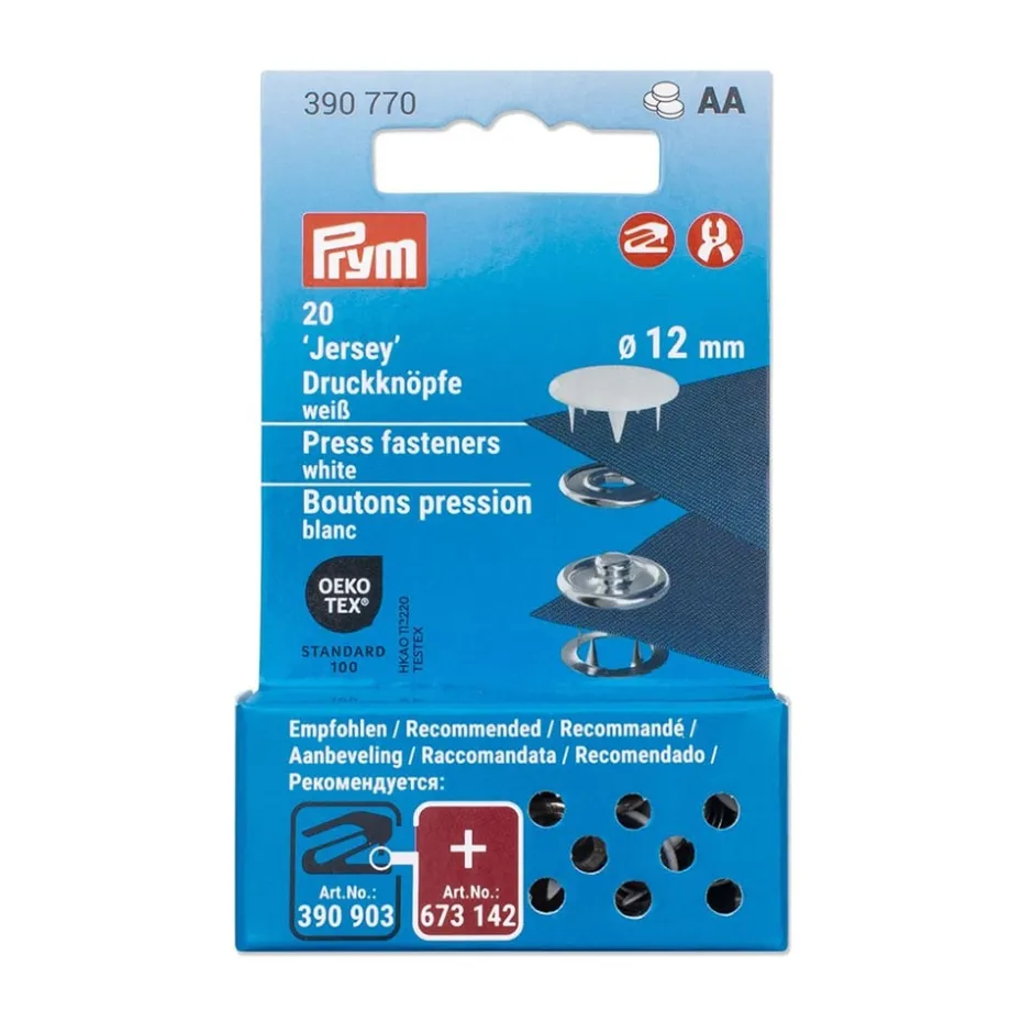 Prym Trykknapper Jersey 12mm – 20stk – Hvit