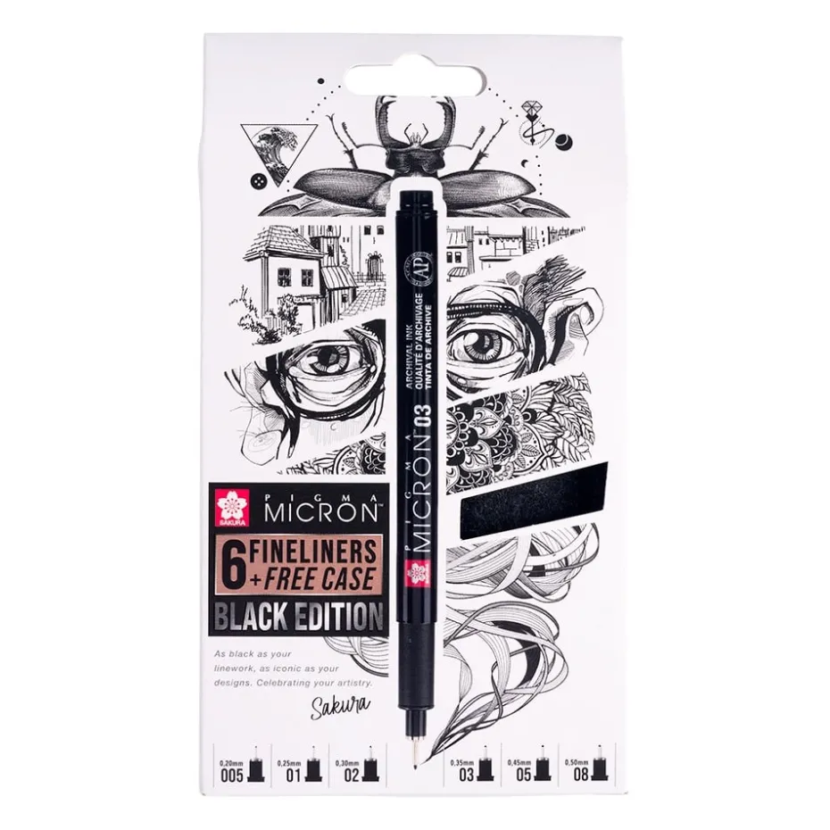 Sakura Pigma Micron Black Edition – 6stk + Case