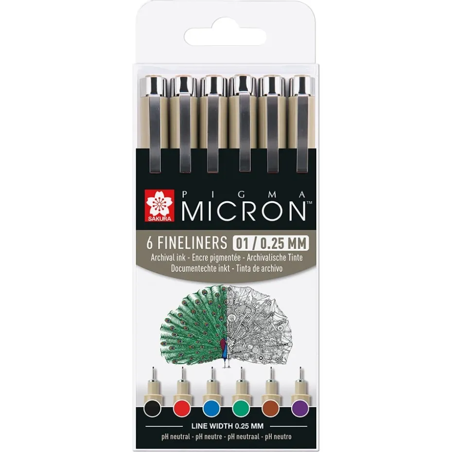 Sakura Pigma Micron Sett 6stk – 01 ass. farger