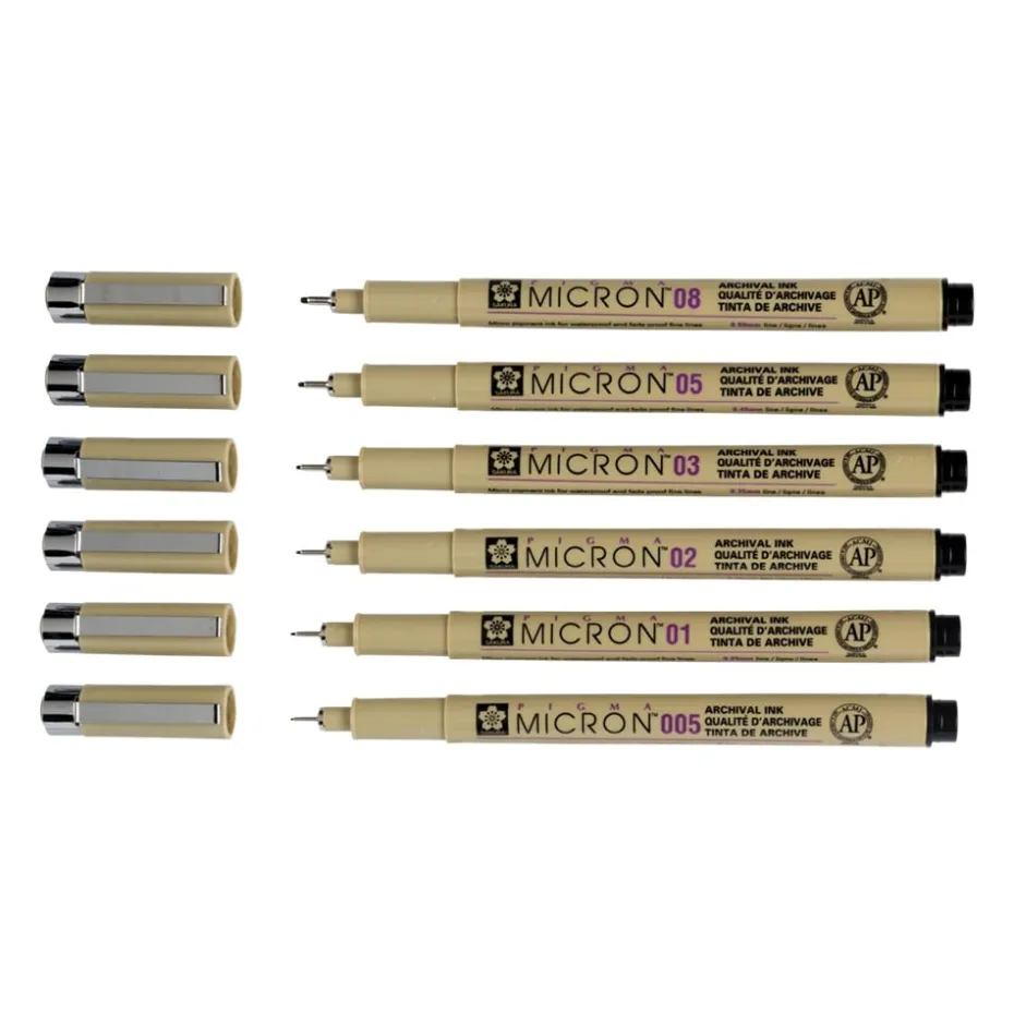 Sakura Pigma Micron Sett 4+2 stk – 49 Sort