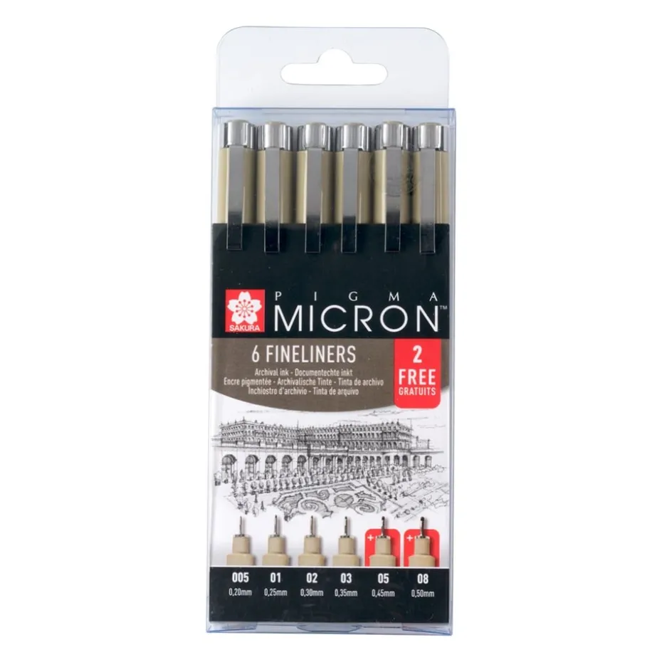 Sakura Pigma Micron Sett 4+2 stk – 49 Sort