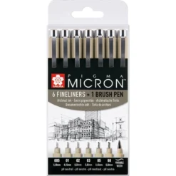 Sakura Pigma Micron Sett 7stk – 49 Sort 6 +1 Brush
