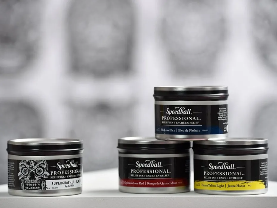 Speedball Pro Relief Ink – Sett med 4 farger 4 x 8oz