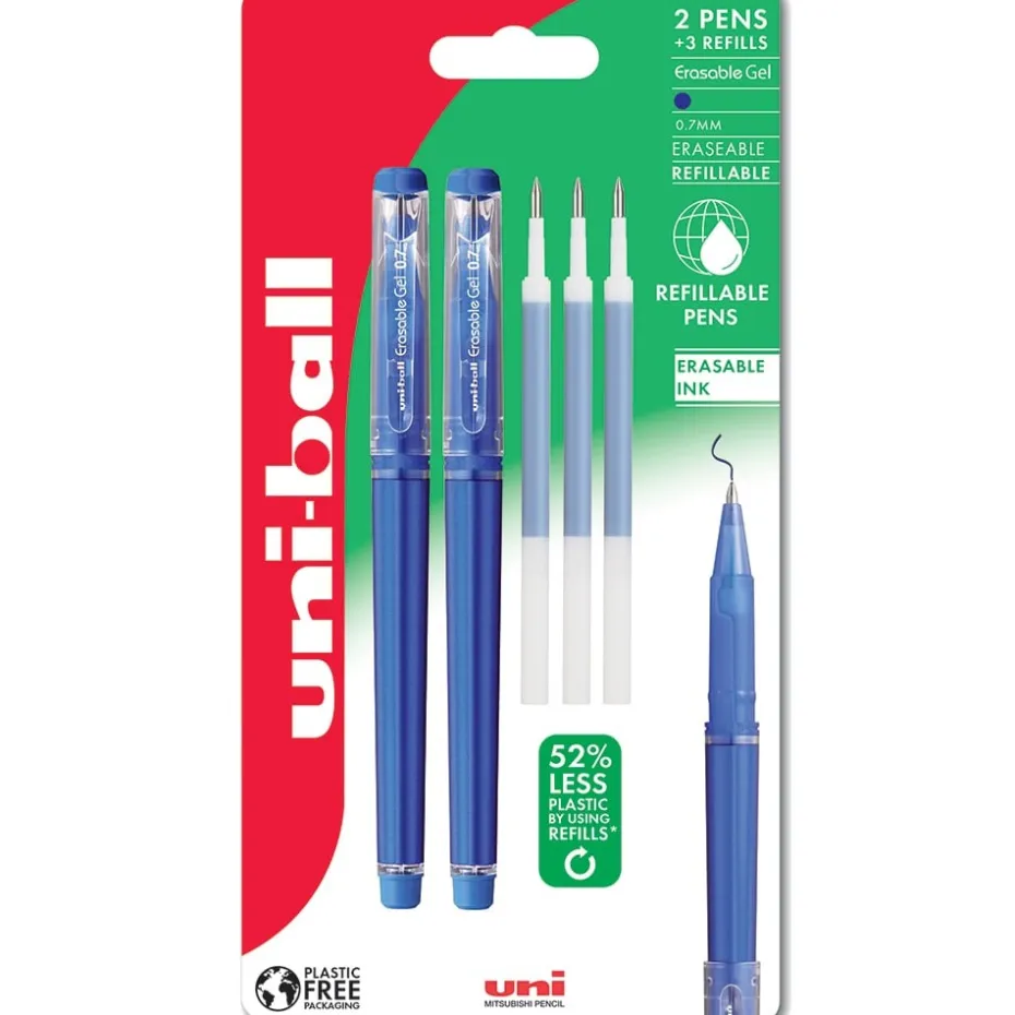 Uni-ball Erasable Gel 0,7mm – Blister 2stk + 3 refill – Blå