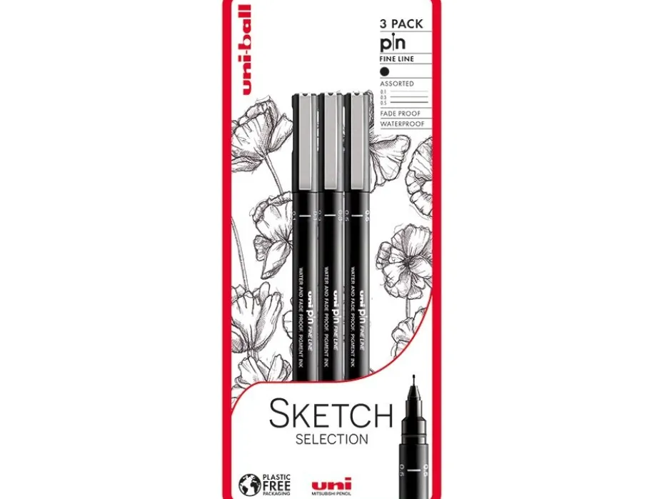 Uni Pin Fineliner Sett 3stk Sketch Selection Blister