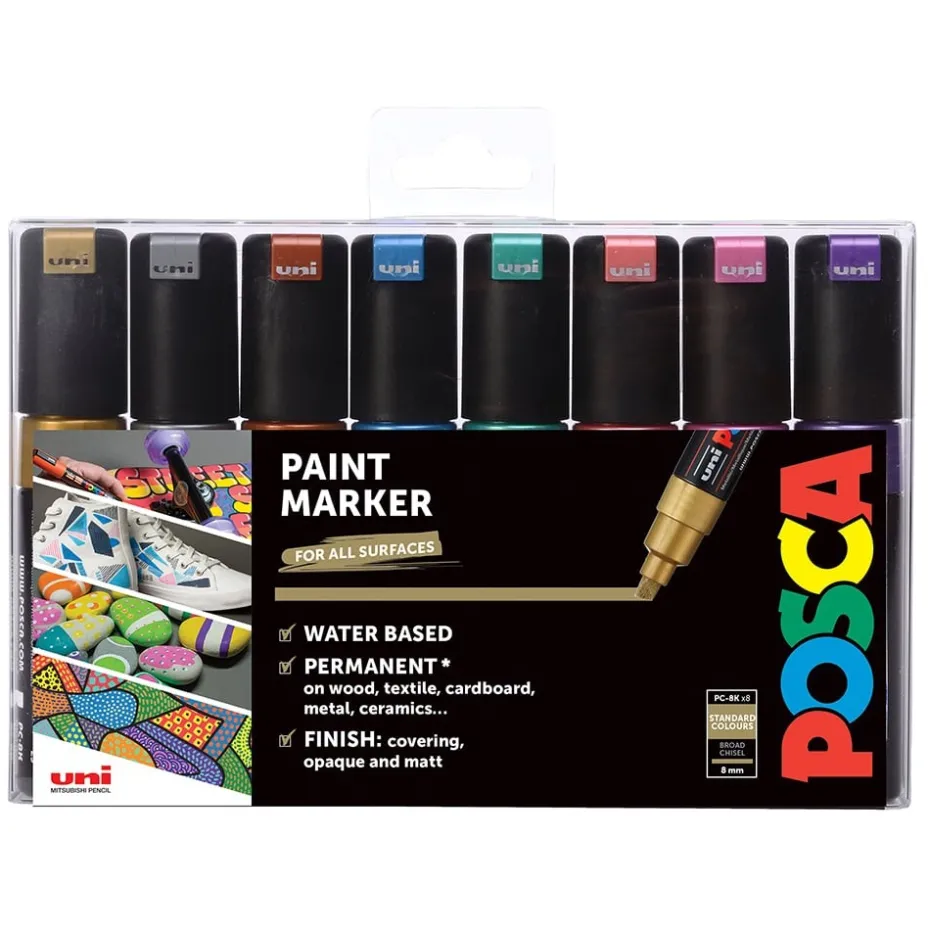 Uni POSCA PC-8K – Chisel 8mm – Sett Metallic 8stk