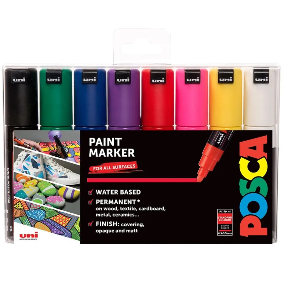 Uni POSCA PC-7M – Bullet 4,5-5,5mm – Sett Standard 8stk