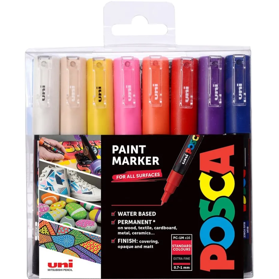 Uni POSCA PC-1M – Extra-Fine 0,7-1mm – Sett Standard 16stk