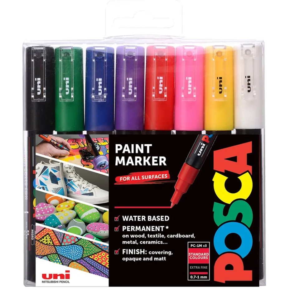 Uni POSCA PC-1M – Extra-Fine 0,7-1mm – Sett Standard 8stk