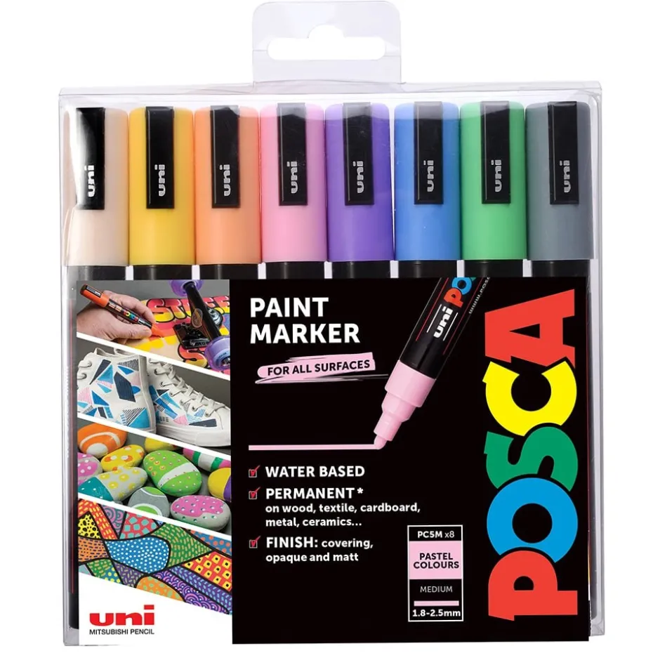 Uni POSCA PC-5M – Medium 1,8-2,5mm – Sett Pale 8stk