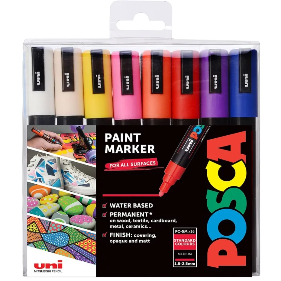 Uni POSCA PC-5M – Medium 1,8-2,5mm – Sett Standard 16stk