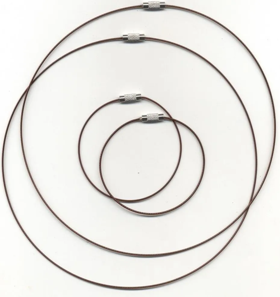 Wire halsring og armbånd m/skrulås, mørk brun 2sett